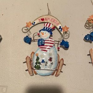 Handcrafted Snowman I ❤️ AMERICA Hanging Ornament Plaque Collectibles